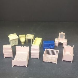 lot of vintage Marx plastic dollhouse furniture, likely from the 1950s